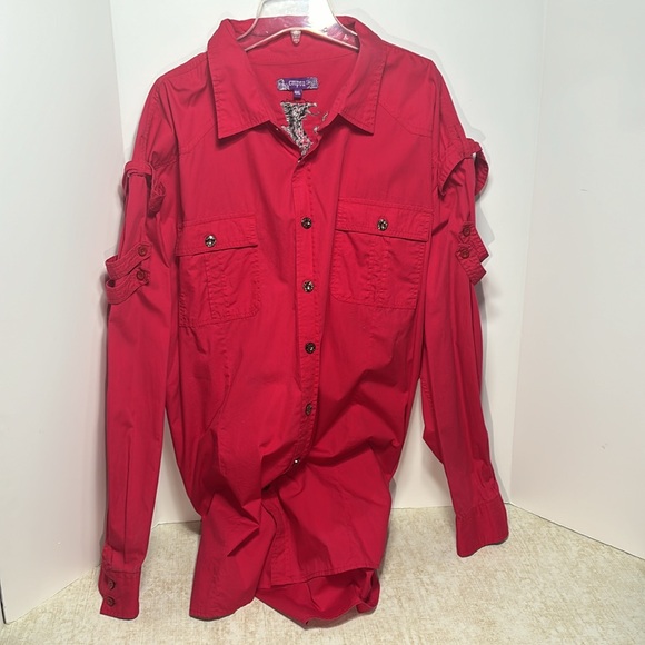 Mens "Empra" Red Embroidered Button Dress Shirt - Revolution 4XL - Picture 5 of 10